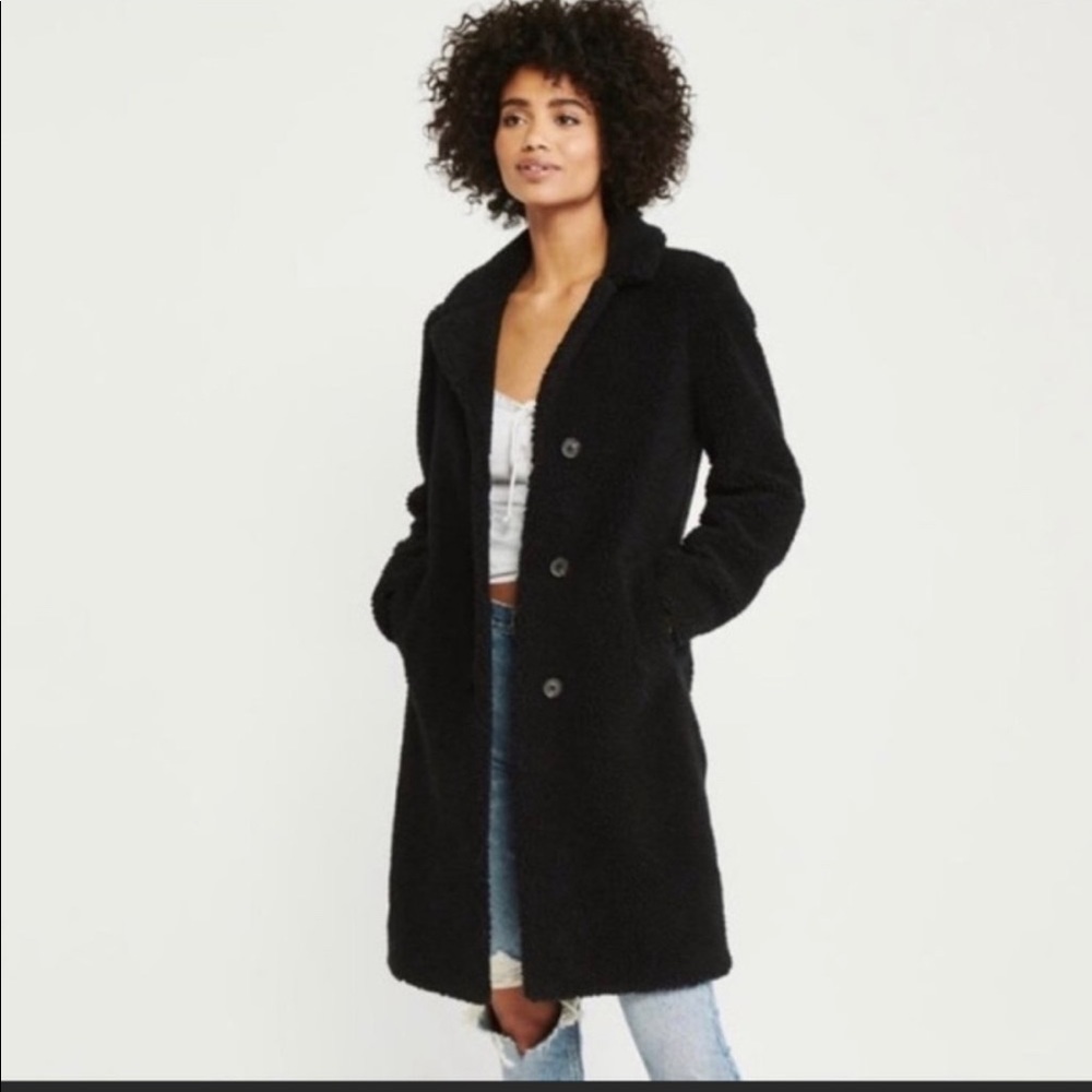 Abercrombie Dad Sherpa Teddy coat size Small mid length NWT $140 black